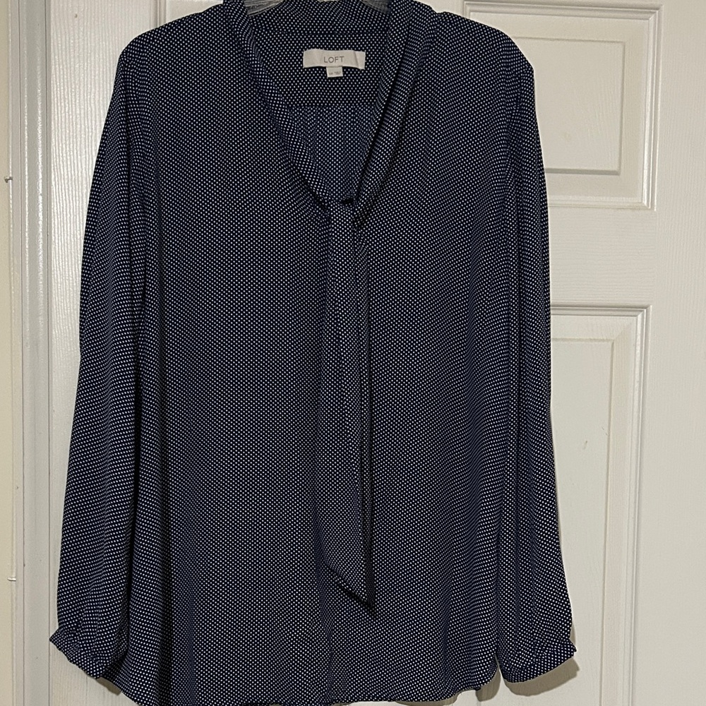 LOFT Dark Blue Polka Dot Blouse NWOT